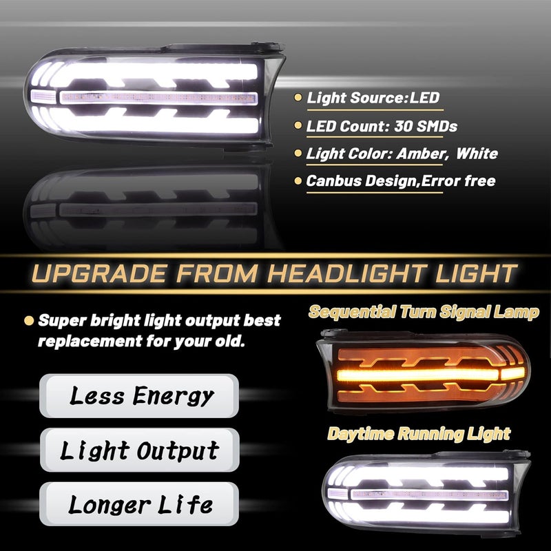 PGTOPONE Smoke Lens Switchback White/Amber LED Front Headlight Compatible with Toyota FJ Cruiser 2007-2021 Accessories Function As Daytime Running Lamp and Turn Signal Light 2 in 2 - Image 3